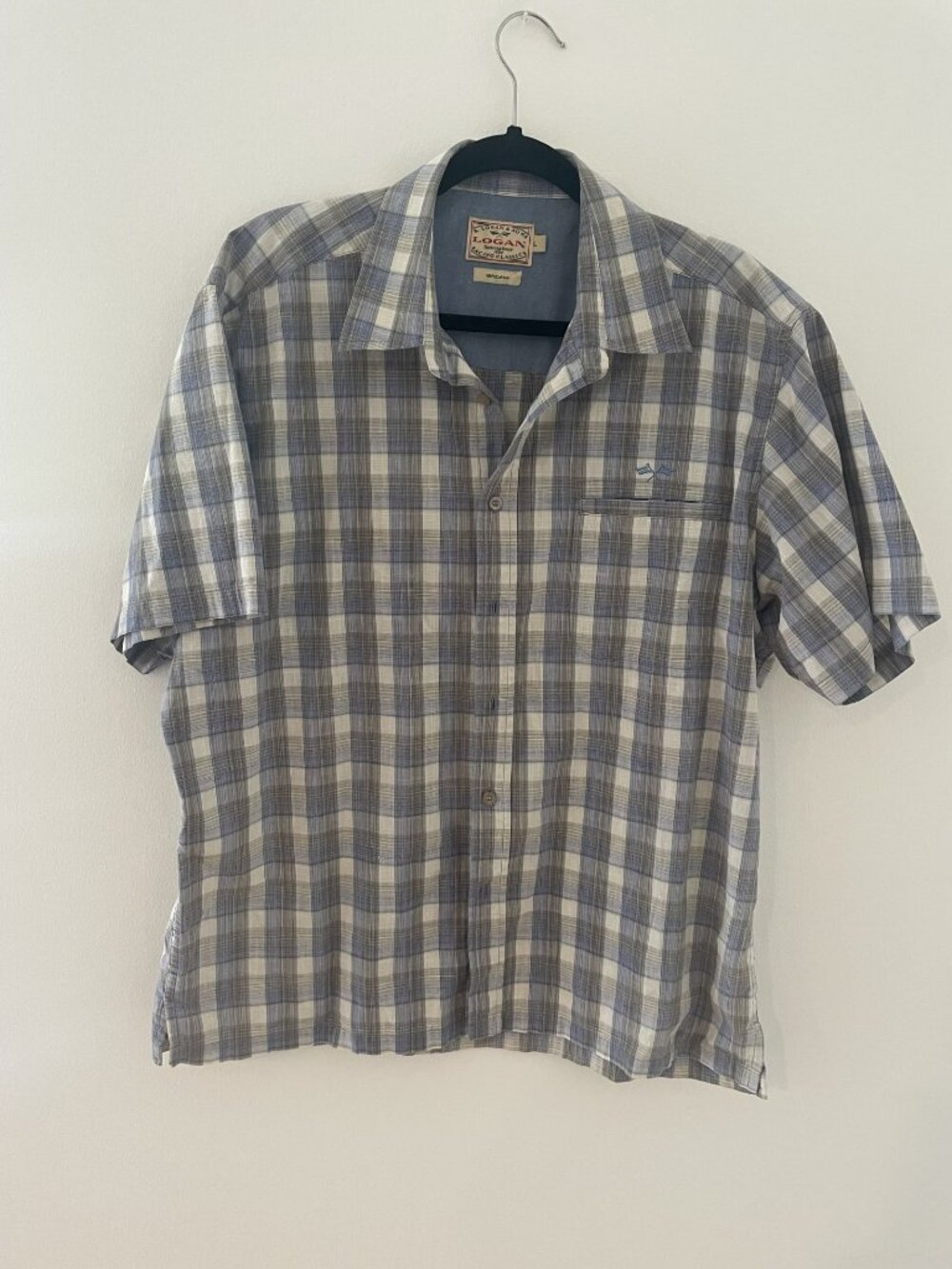 Logan Racing Classic Men's S/S button down shirt, plaid blue/grey/